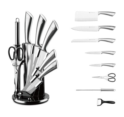 Edenberg EB-3618 9pcs Knife Set with Acrylc Stand SS Silver Hand w/Peeler