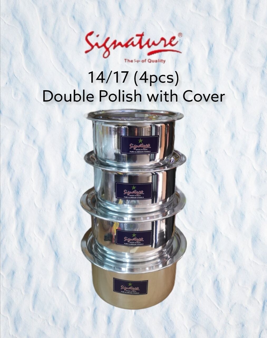 Signature extra heavy duty aluminum sufurias double polish & cover 4pcs set (size14,15,16,17)