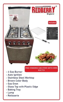 Redberry 4 gas cooker with gas oven stainless steel work top brown body color RSC 713