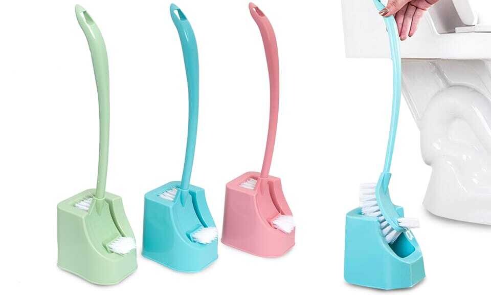 Double sided colour coded toilet brush &amp; brush stand