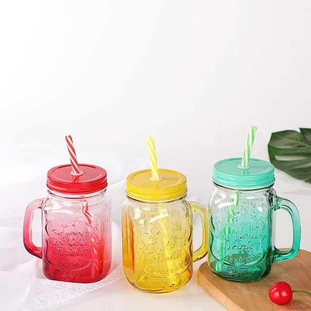 Mason jars set of 3 500ml with drinking straw NEW ARRIVAL