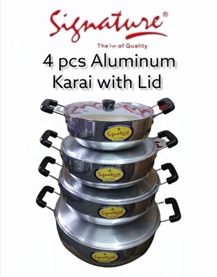 Signature belly cooking pot Karai with lid. Set of 4 size 24,26,28,30cm Gift set