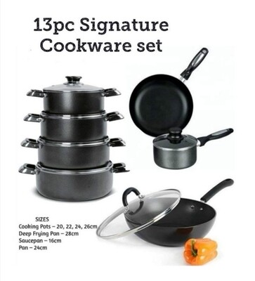 Signature 13pcs cookware set  cooking pots 20,22,24,26cm deep frying pan 28cm sauce pan 16cm, pan 24cm