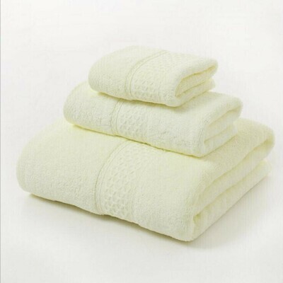 Soft Towel set 3-Piece- Bathroom Towel, Hand Towel Face Towel, 70*140,40*70,30*30 Cream with jacquard stripe
