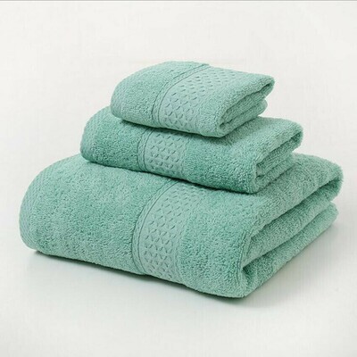 Soft Towel set 3-Piece- Bathroom Towel, Hand Towel Face Towel, 70*140,40*70,30*30 Green with jacquard stripe