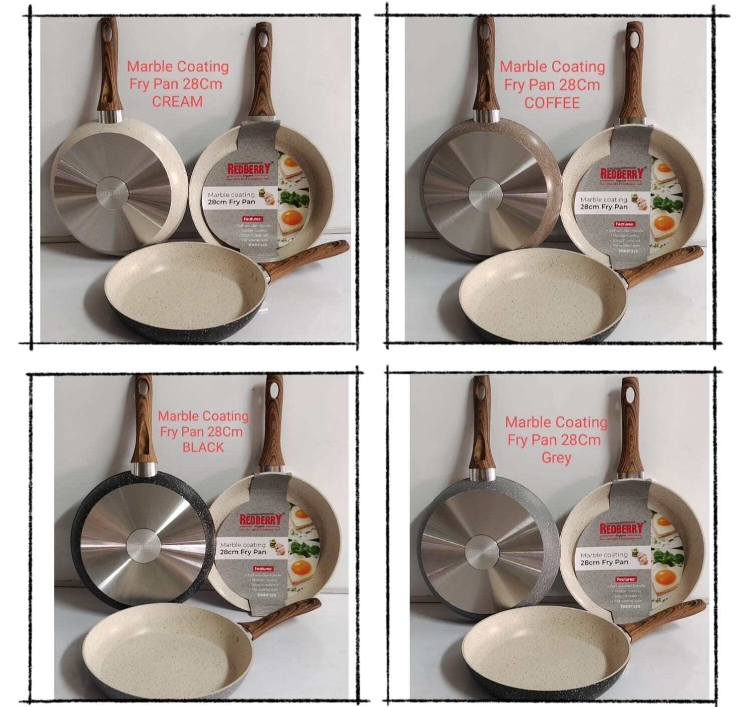 Frying Pan Marble Coated 28cm Redberry premium marble coated non stick frying pan 28cm RBNF328