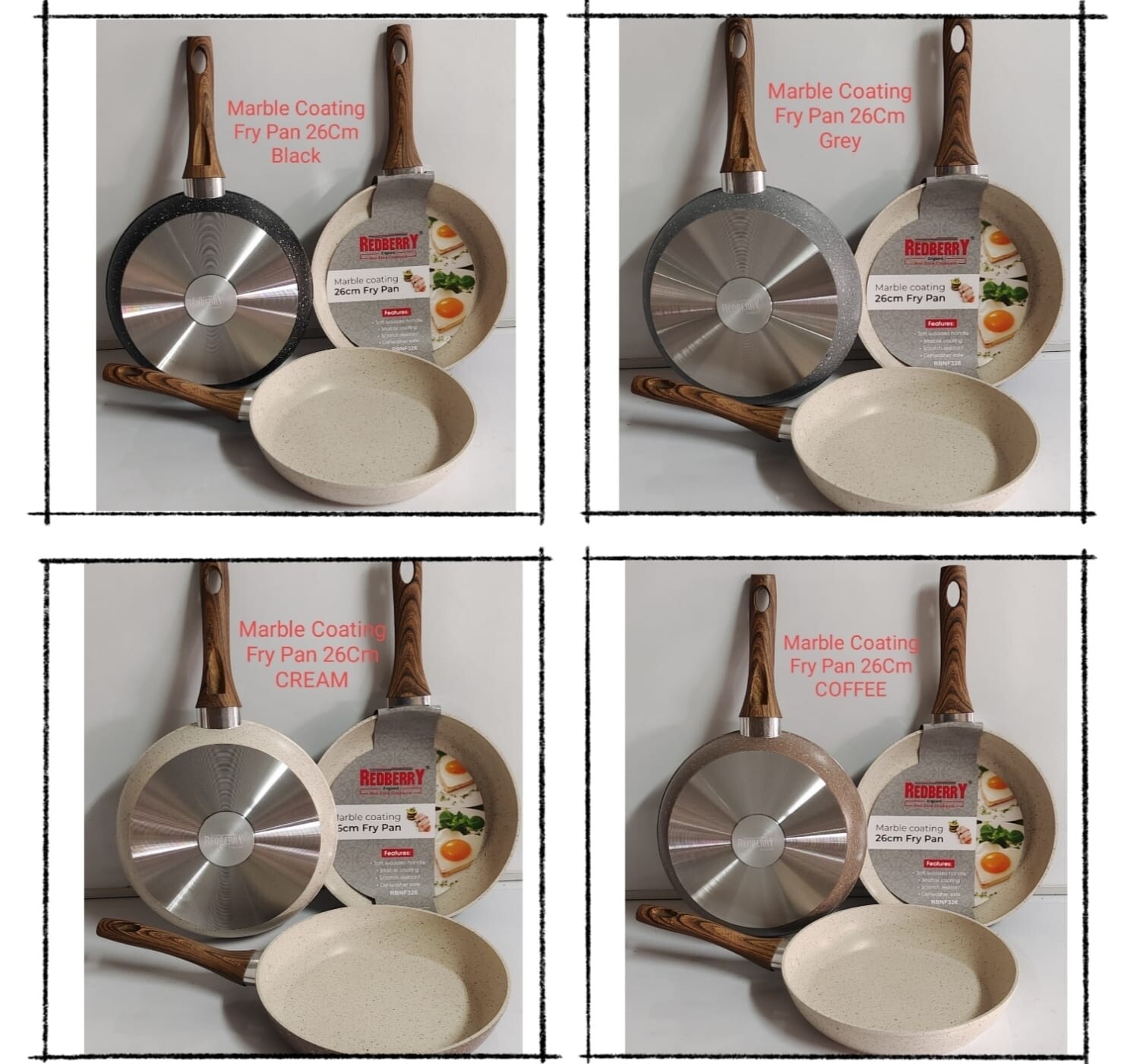 Frying pan Marble coated 26cm Redberry premium marble coated non stick frying pan 26cm RBFP 326