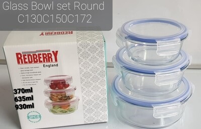 Redberry 3 pcs premium borosilicate oven microwave ready glass bowls with lids C130C150C172