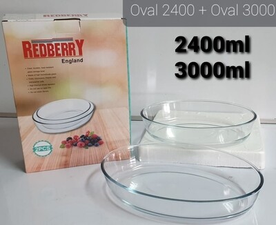 Baking Pan - Redberry Premium Borosilicate Glass Oval 2pc Set (2.4L &amp; 3L): Oven and Microwave Ready