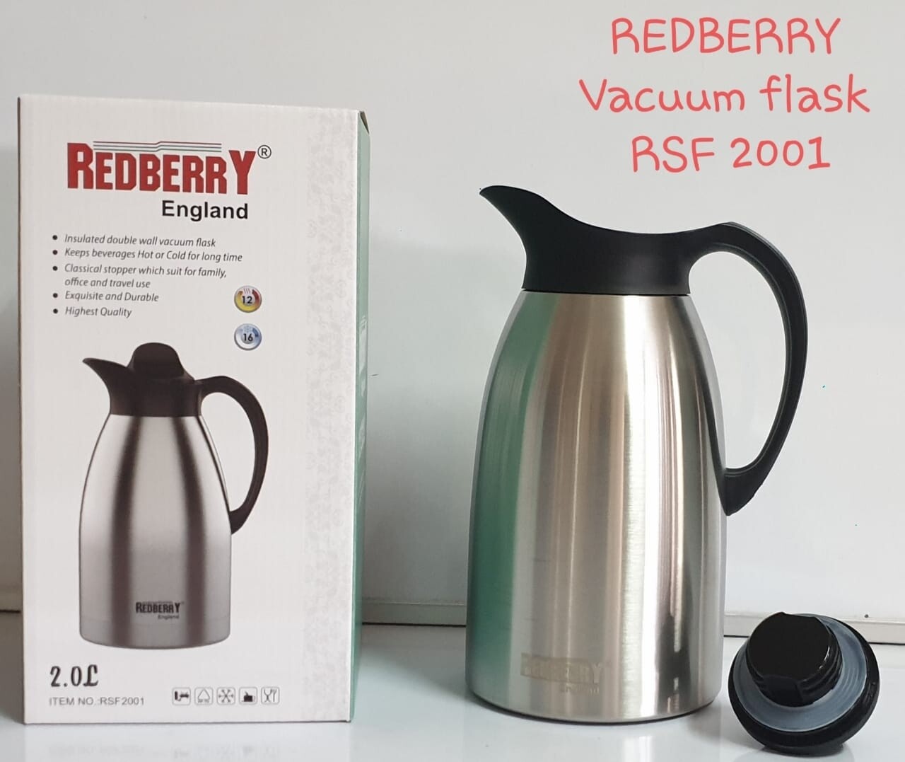 Redberry Vacuum Flask 2L RSF2001 - Insulated Double Wall with Classical Stopper
