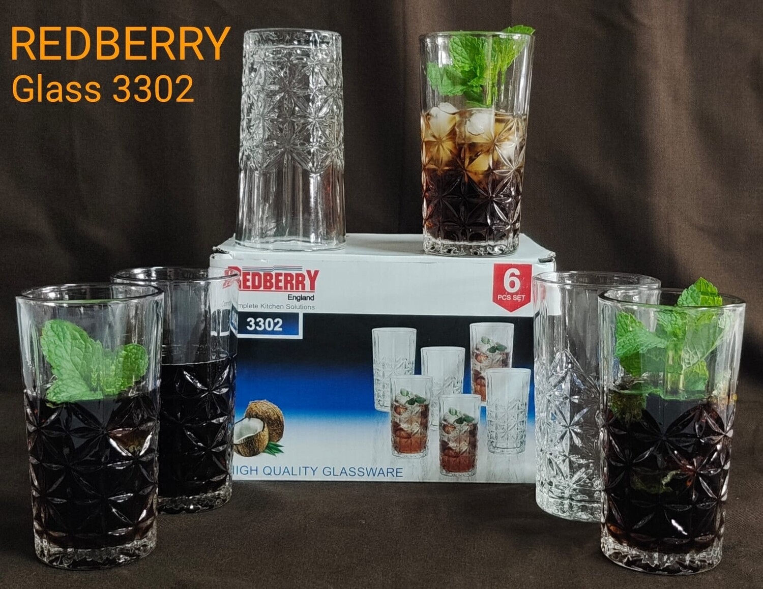Redberry 6pcs Glass Set. Water or juice glass #3302