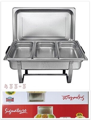 Signature chafing dish for catering 3 compartments 9L food warmer. Insert & fuel jar spares sold at anko retail