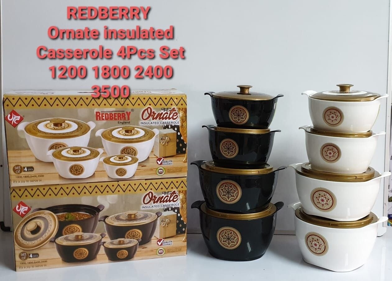 Redberry ORNATE insulated 4pcs casserole set hot pots. Small. Size 1200ml/1800ml/2400ml/3500ml
