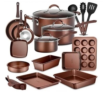 Edenberg 20pc pressed aluminium cookware and bakeware brown gold EB-5655