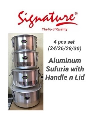 Signature heavy duty aluminium sufurias with handle and lids (4pcs 24-30)