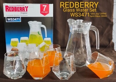 Redberry water set 7pcs  Jug 1.2L & tumblers 280ml #WS3471