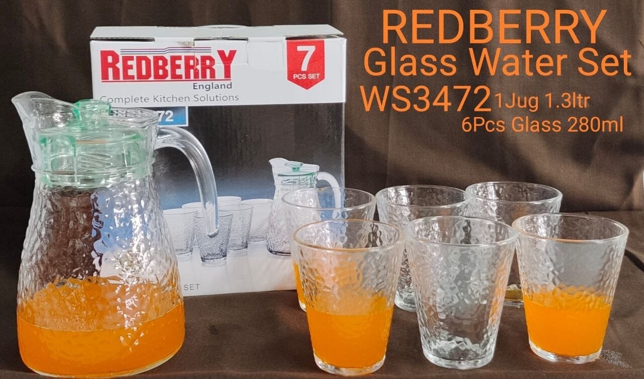 Redberry Water Set - Jug 1.3L &amp; 6 Tumblers 280ml #WS3472