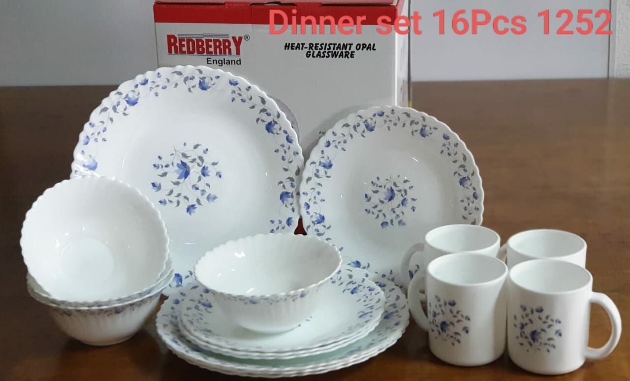 RedBerry 16pc Dinner set white with blue flowers 1252