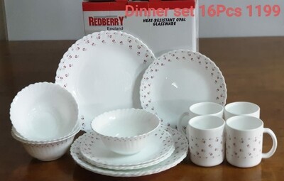 RedBerry 16pc Dinner set white & flowers 1199