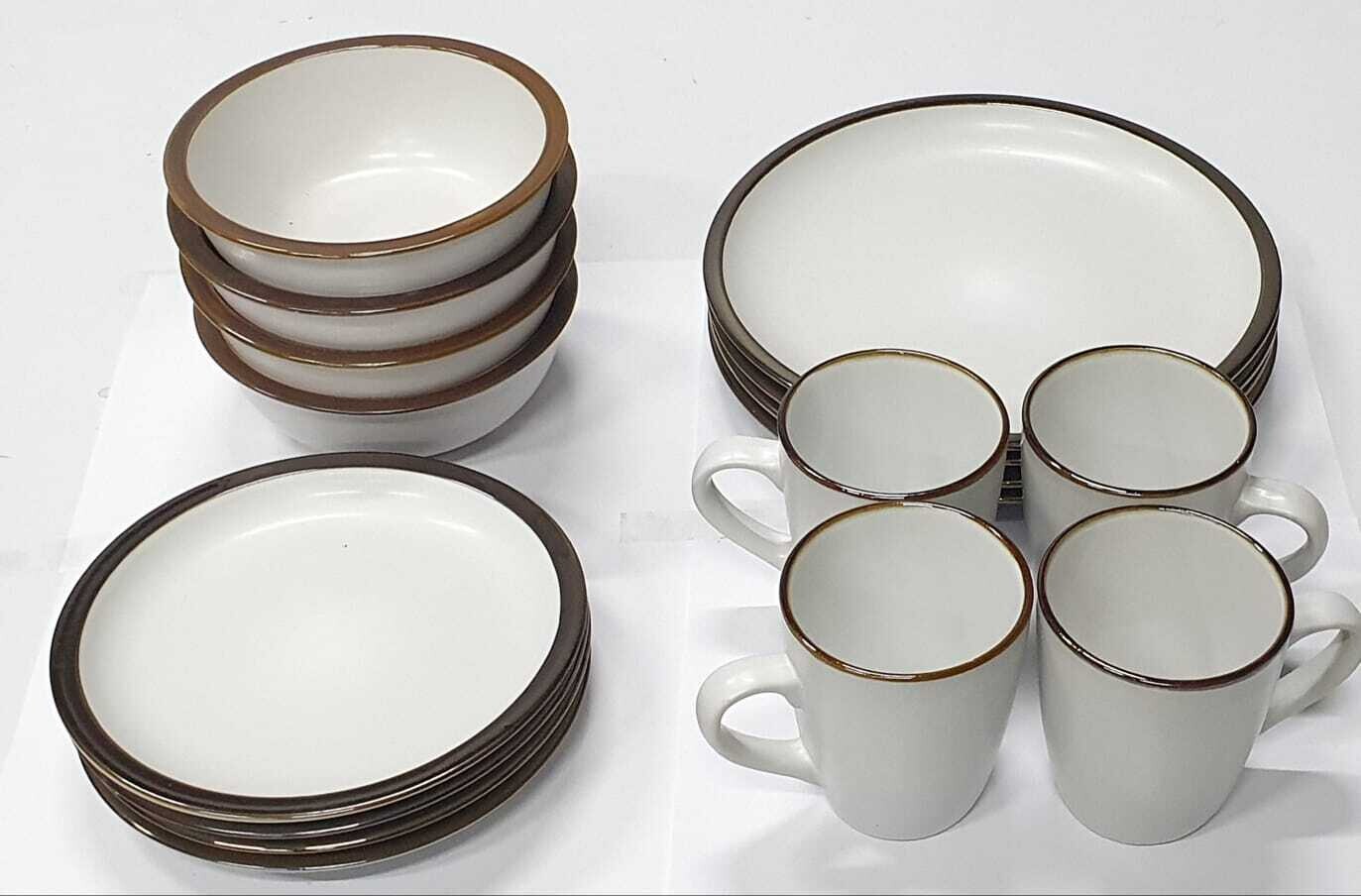 Lotus 16PC Dinner Set white with brown Rim #227