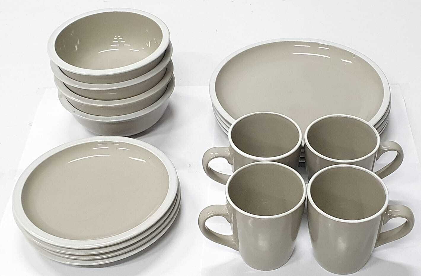 Lotus 16pc Dinner Set Beige with white Rim #58