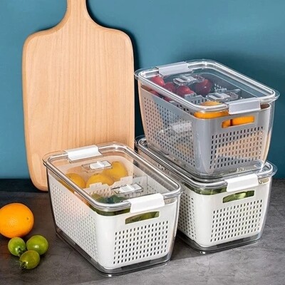Fridge storage organiser 2pc with wash colander size 29*18.5*15.4cm & 32*20*17.7cm Fridge storage organiser 2pc with wash colander size 29*18.5*15.4cm & 32*20*17.7cm