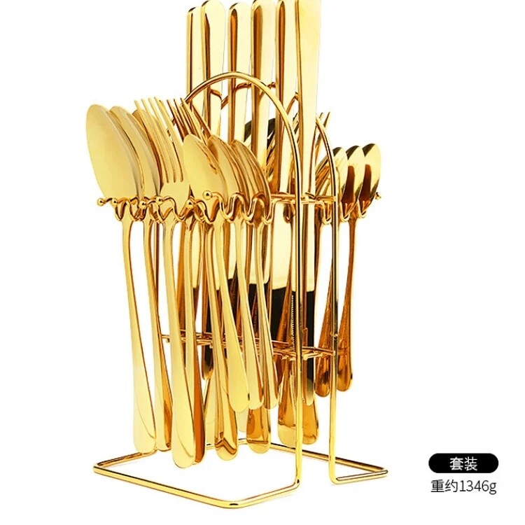 Stainless steel GOLD 24pc Cutlery set knives,Forks,Table spoon,Tea spoon &amp; cutlery Holder KitchenPro