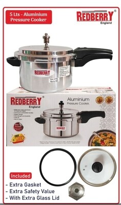 Redberry aluminium pressure cooker 5L with extra glass lid so can be used as a cooking pot