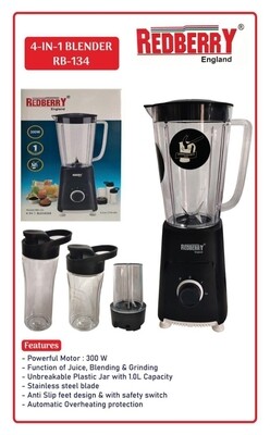 Redberry 4 in 1 blender RB134 blender grinder + 2 travel drinking cups with lids