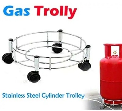 Gas cylinder movable trolley with wheels. Material stainless steel