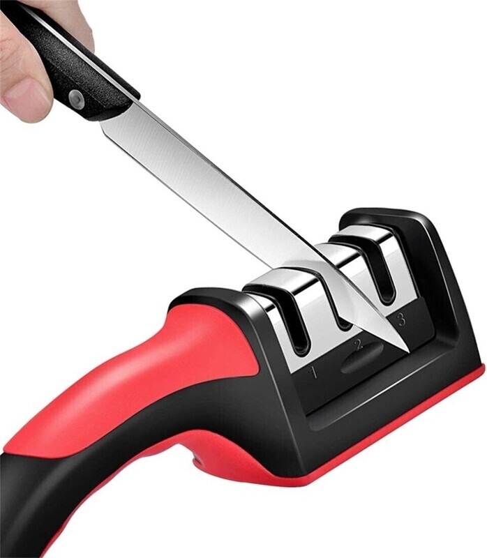 Kitchen Knife Sharpener Professional 3 Stage Sharpening System for Steel Knives - Black