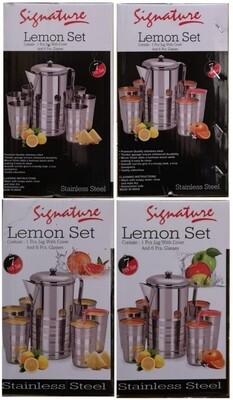 Signature 7pcs lemon set. Stainless steel Jug with cover + 6tumblers
