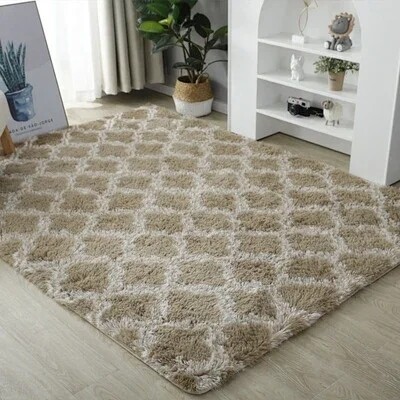 Soft Fluffy living room Rug Carpet (160*230cm) 5*8 ft BEIGE