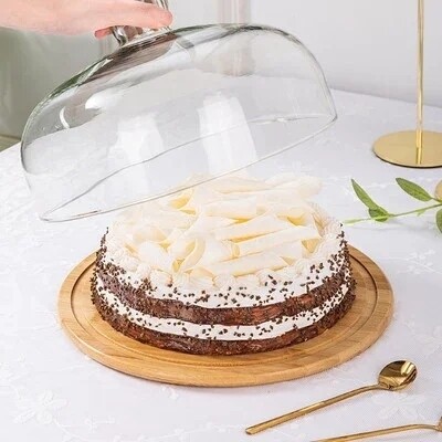 Garneck Dome Wooden Cake Stand Cake with Clear Glass cover 32cm (2.5kg) Cupcake Display Rack Serving Tray Dish for Fruit Dessert Table Centerpieces  Platter Server