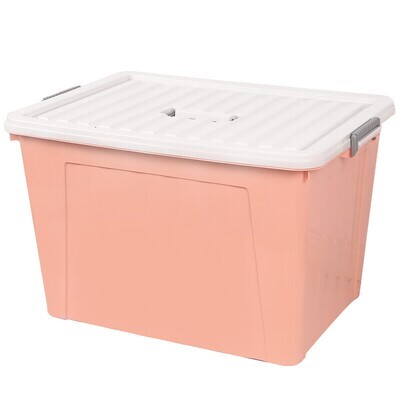 Colored Plastic Storage with Lid, grey Latching/handle, with wheels.  110L PEACH