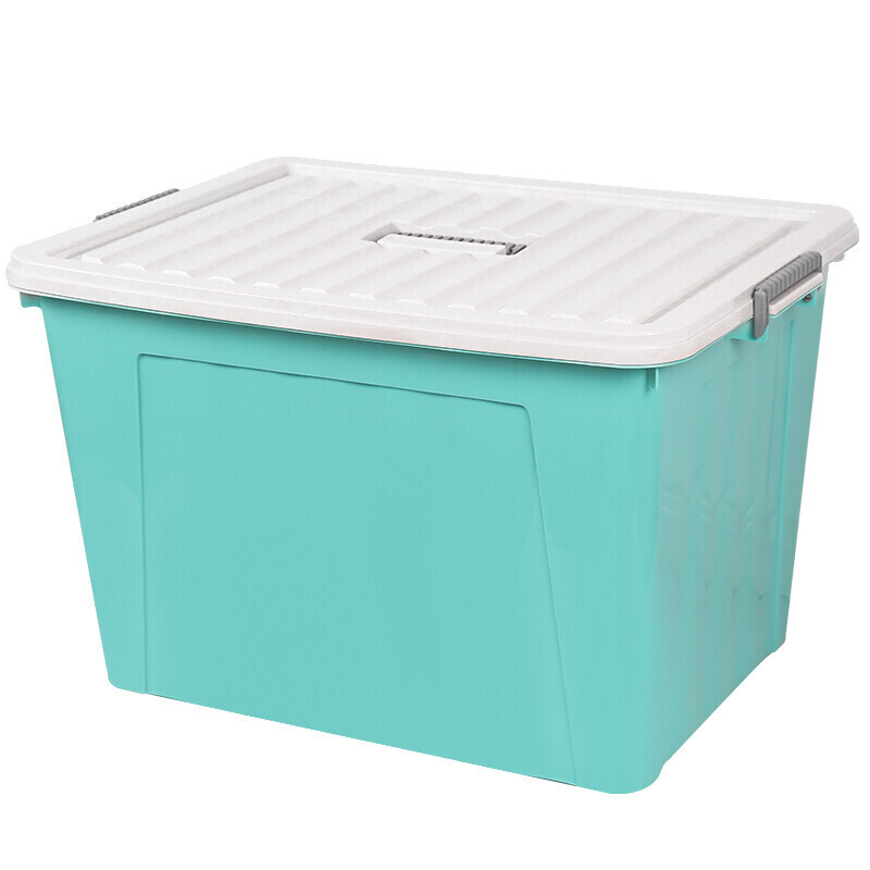 Colored Plastic Storage with Lid, grey Latching/handle, with wheels.  110 L TURQUISE