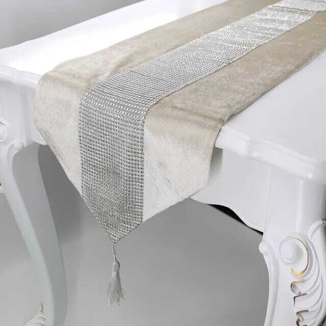 European Rhinestones Table Runner and 4 Table mats with Velvetfabric 30*40cm #6545 IVORY