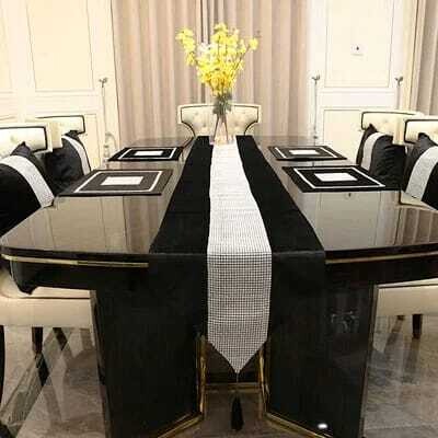 Table Runner and 4 Table mats Rhinestones with Velvetfabric 30*40cm #6545 BLACK