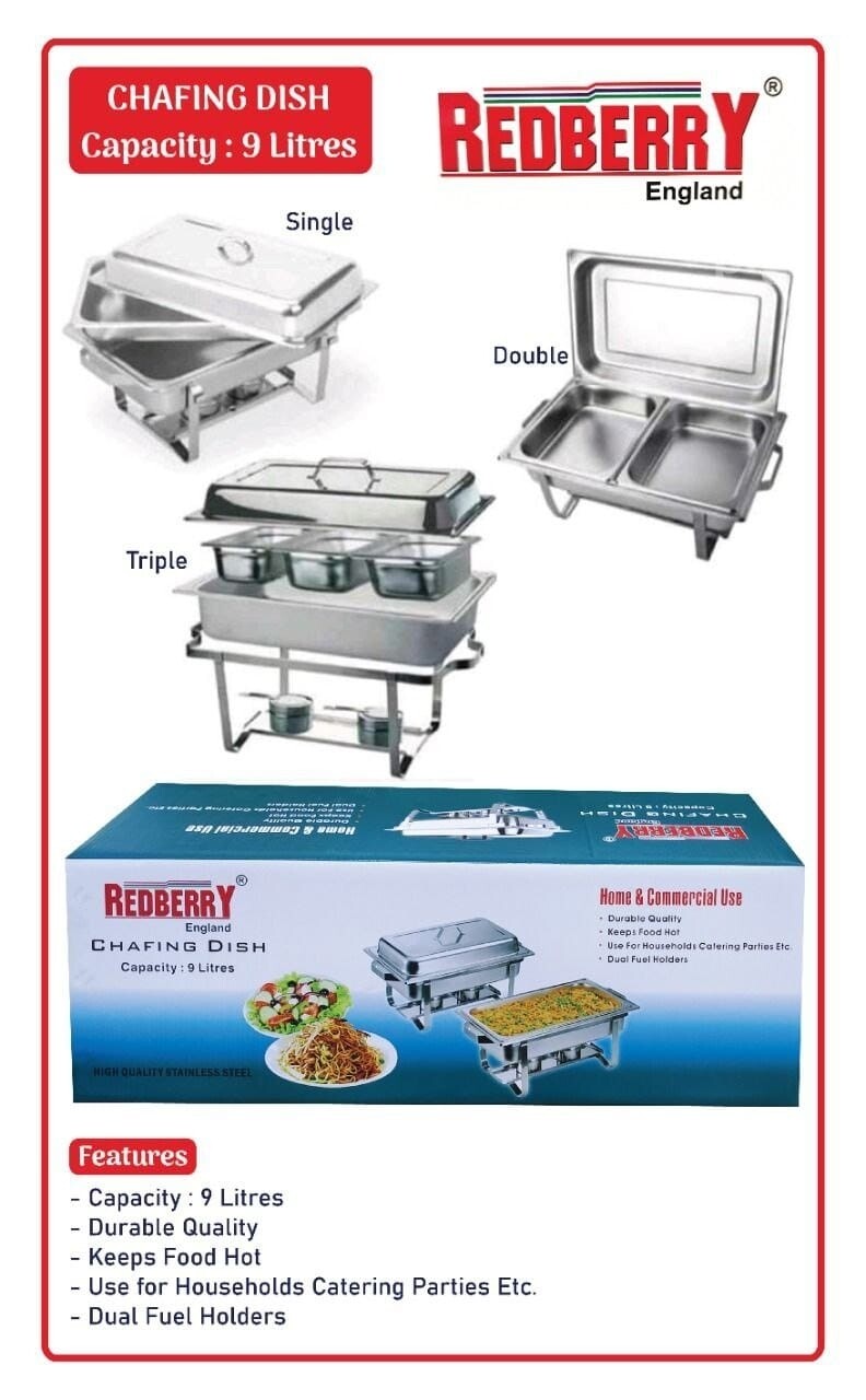 Redberry heavy duty chafing dish 9L 3 compartments Food warmer. Inserts spares sold at Anko Retail
