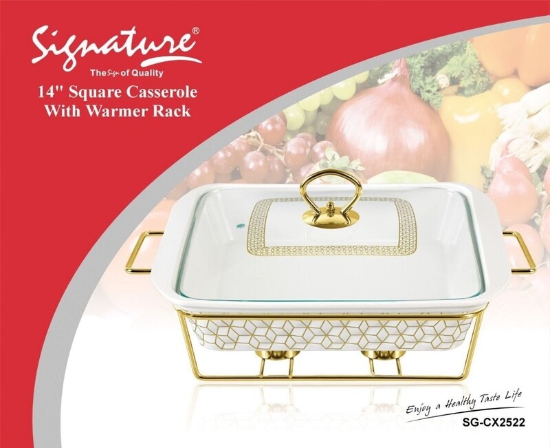 Signature 14" square porcelain chafing dish with warmer rack SGCX2522