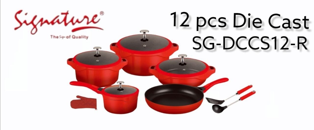 Signature 12pcs die cast & nonstick cookware set SG-DCCS12-R