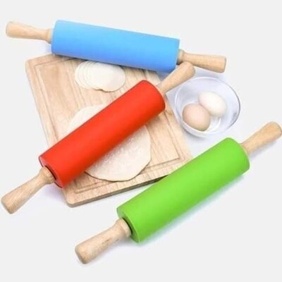 Silicon rolling pin with wooden handle