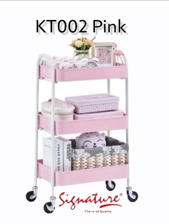 Signature Strong Multipurpose Metal Rack 3 Levels with Wheels - Organize with Ease KT002 PINK