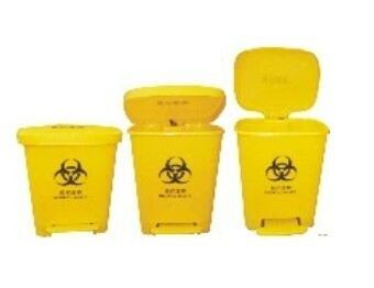 PEDAL DUST BIN ,SIZE :436*362*645MM MATERIAL:PE . 48L, COLOR YELLOW, WITH BIO HAZARD TEXT AND SIGN