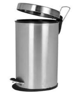 5 Ltr Steel Pedal Dust Bin W/Black PP Bucket, 410Ss Mtrl, 0.35Mm Thickness, 21 X 29 Cms, Each Pc White Box Pkg, Weight : APProx 830G