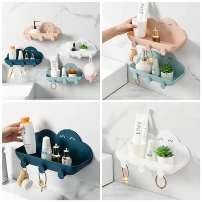 Bathroom organizer with 3 hooks and adhesive stickers. Pink green or Blue. RINA