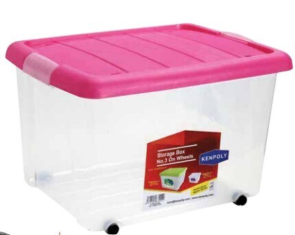 Kenpoly Clear Storage Container with Pink Lid - 60L (Size: 330 x 410 x 540)