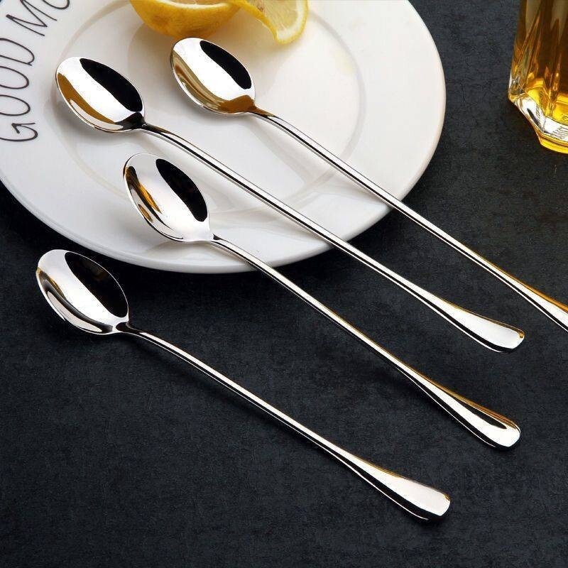 KZH Stainless steel silver set of 6 long tea spoons heavy