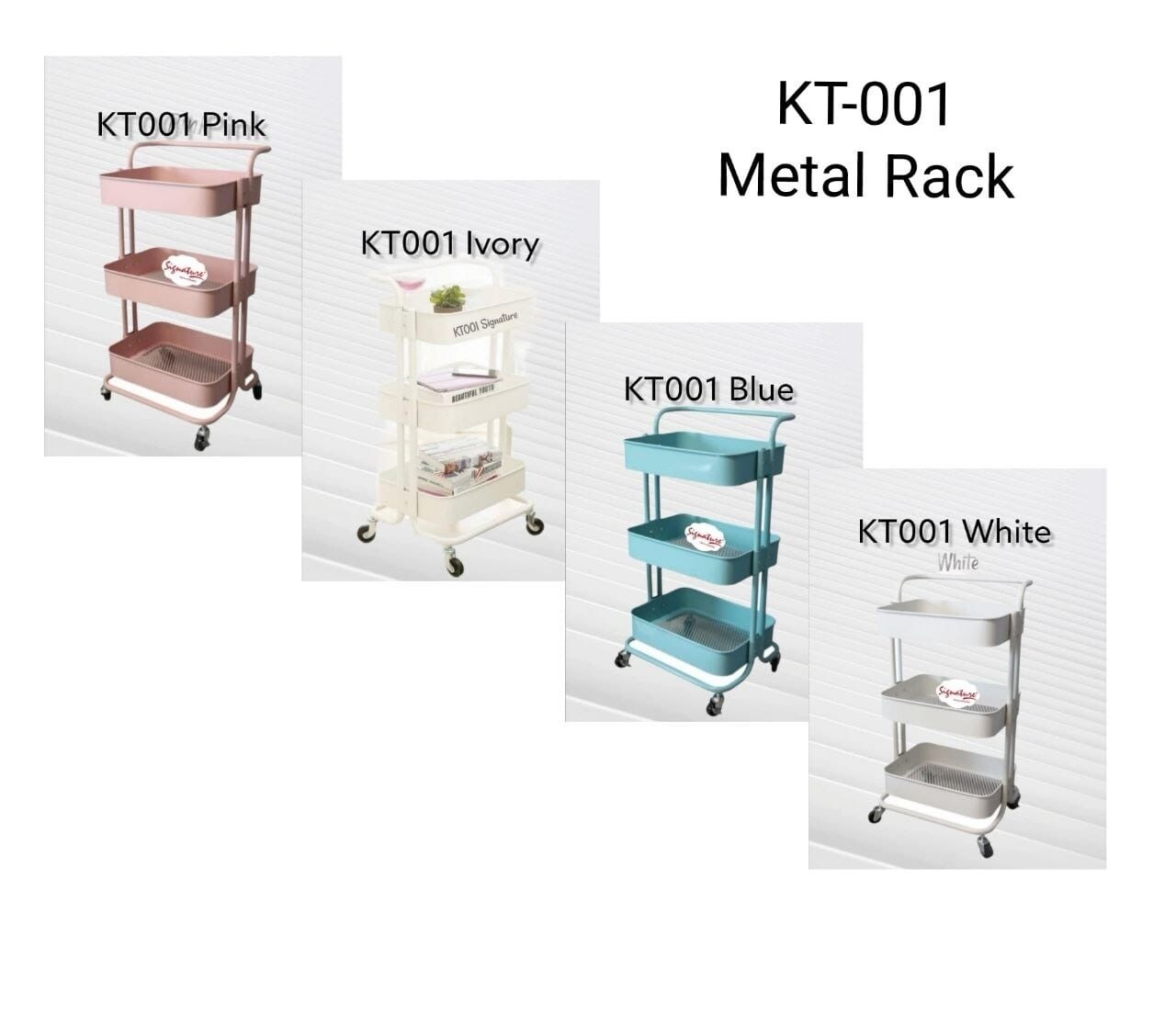 Signature Kitchen rack metal rack with handle and wheels KT001 PINK