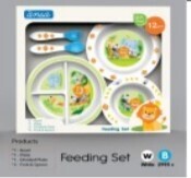 Jungle Buddies Feeding Set, 2pcs Bowls 1pc divided Plate, Fork & Spoon In window Box Girl #LE15363